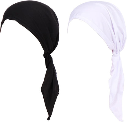 Summer Chemo Scarf Lightweight Silky Beanie Ruffle Cap Cancer Headwear for Womens Apparel & Accessories > Clothing Accessories > Headwear DancMolly Black+white  