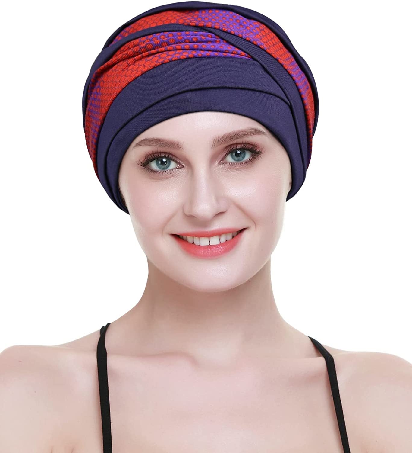 Slip-On Lightweight Chemo Turbans for Women Hair Loss-Breathable Bamboo Apparel & Accessories > Clothing Accessories > Headwear FocusCare Navy Print  
