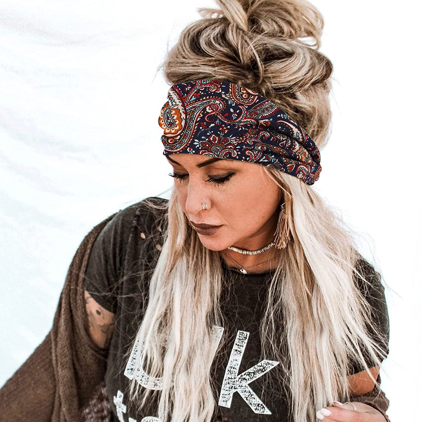 Vemalo Wide Headbands for Women, Boho Bandeau Head Bands, Workout Head Wraps, Stretch No Slip Hair Wraps Pack of 4 (Stylish) Apparel & Accessories > Clothing Accessories > Bandanas & Headties Vemalo   