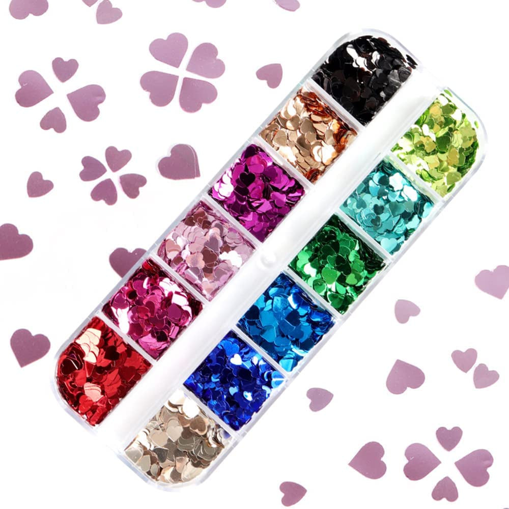 Valentine'S Day 3D Heart Nail Art Glitters Stickers Colorful Love Hearts Nail Sequins Holographic Laser Sparkle Nail Flakes Shiny Charms Design for Acrylic Nail Supplies Nail Decors Tools 12 Colors Health & Beauty > Personal Care > Cosmetics > Cosmetic Tools > Nail Tools CAVAD   