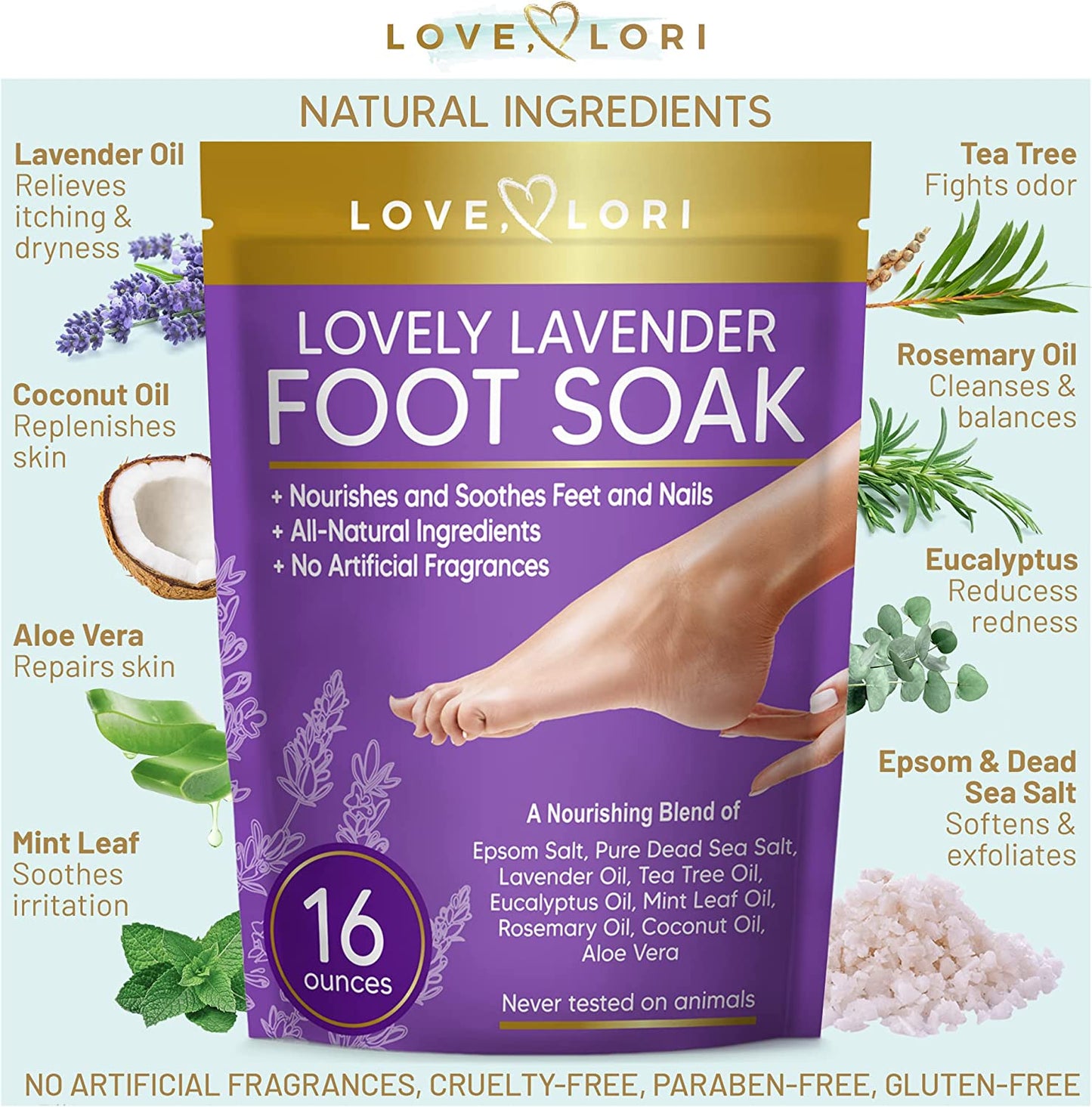 Lavender Epsom Salt Foot Soak for Dry Cracked Feet - Relaxing Pure Dead Salts Foot Bath - Infused with Lavender Oil, Tea Tree Oil, & Eucalyptus Oil, Pedicure Foot Spa Soak Foot Care for Women Health & Beauty > Personal Care > Foot Care LOVE, LORI   