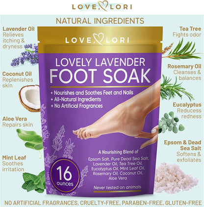Lavender Epsom Salt Foot Soak for Dry Cracked Feet - Relaxing Pure Dead Salts Foot Bath - Infused with Lavender Oil, Tea Tree Oil, & Eucalyptus Oil, Pedicure Foot Spa Soak Foot Care for Women Health & Beauty > Personal Care > Foot Care LOVE, LORI   