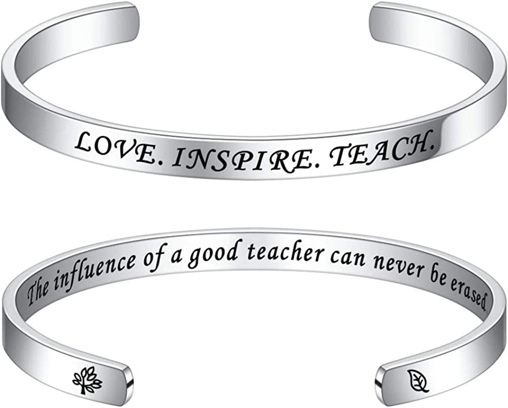 M MOOHAM Bracelets for Women- Engraved Quote Inspirational Bracelet Birthday Christmas Funny Gifts for Best Friend, Daughter, Son, Sister, Niece, Mom, Coworkers, Stainless Steel Jewelry Apparel & Accessories > Jewelry > Bracelets M MOOHAM The influence of a good teacher can never be erased  