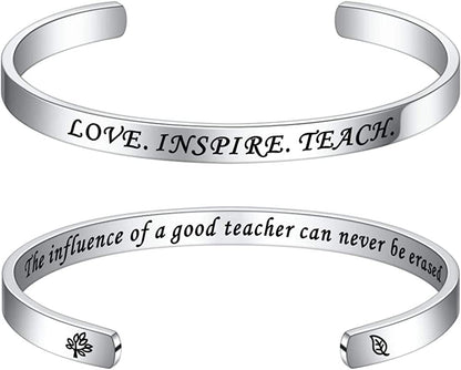 M MOOHAM Bracelets for Women- Engraved Quote Inspirational Bracelet Birthday Christmas Funny Gifts for Best Friend, Daughter, Son, Sister, Niece, Mom, Coworkers, Stainless Steel Jewelry Apparel & Accessories > Jewelry > Bracelets M MOOHAM The influence of a good teacher can never be erased  