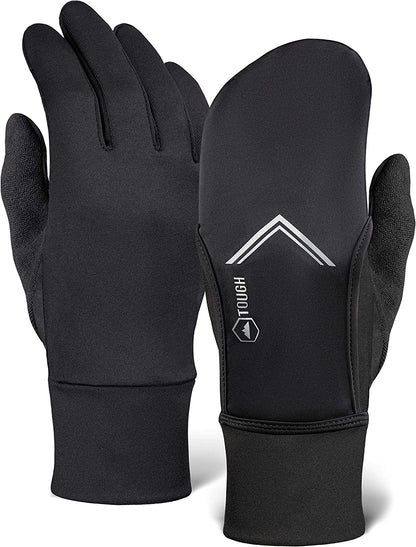 Running Mitten Gloves with Touch Screen - Winter Glove Liners with Convertible Mittens Cover for Texting, Cycling & Driving - Thin, Lightweight, Warm Cold Weather Thermal Sports Gloves for Men & Women Apparel & Accessories > Clothing Accessories > Gloves & Mittens Tough Outdoors Medium / Large  