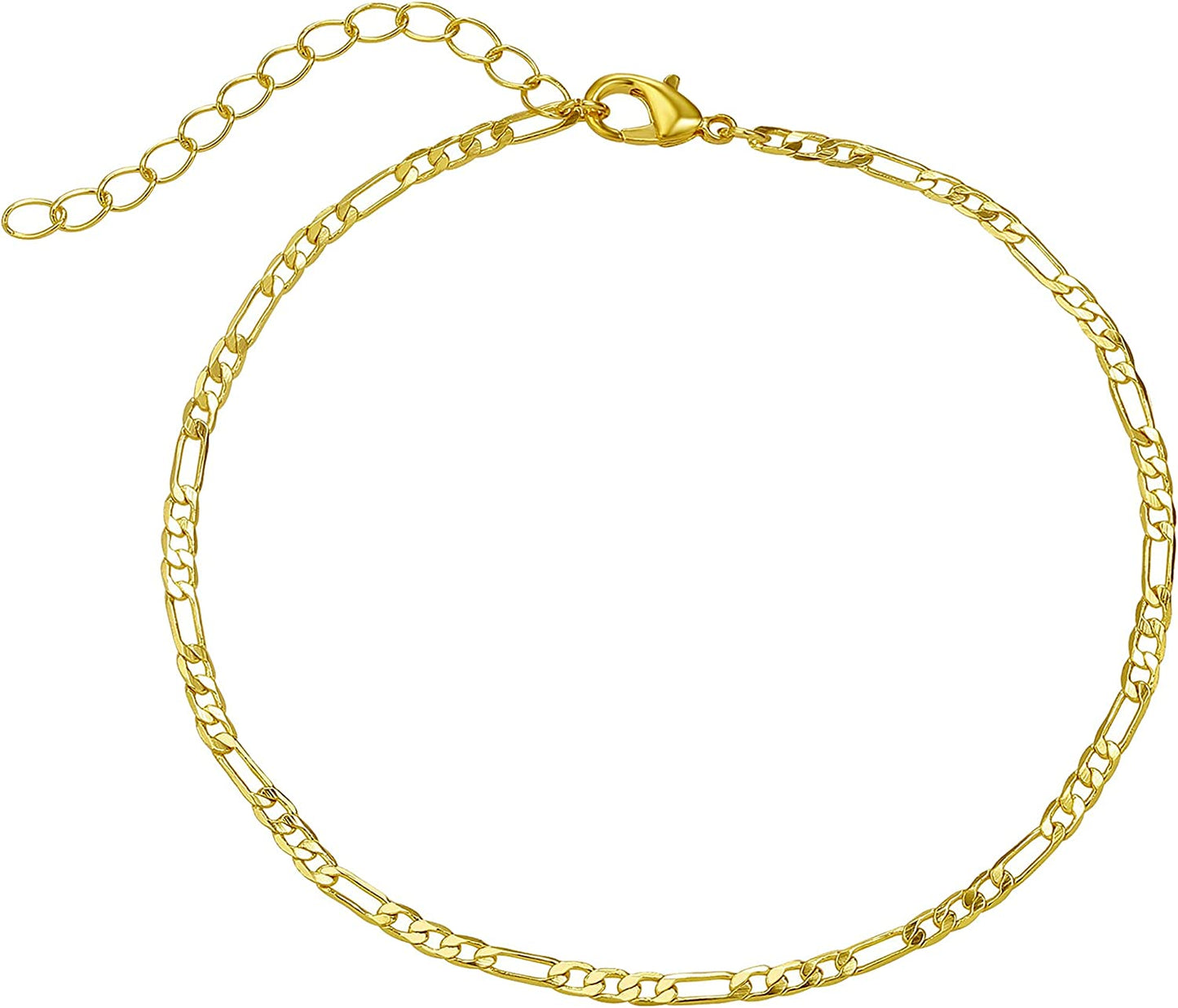Kyerlyn Dainty Simple Chain Anklet for Women 18K Gold/Silver Plated Summer Beach Beaded Evil Eye Moon Figaro Butterfly Satellite Cuban Pearl Flat Marina Anklet Gift Apparel & Accessories > Jewelry > Anklets Kyerlyn Figaro-S-Gold  
