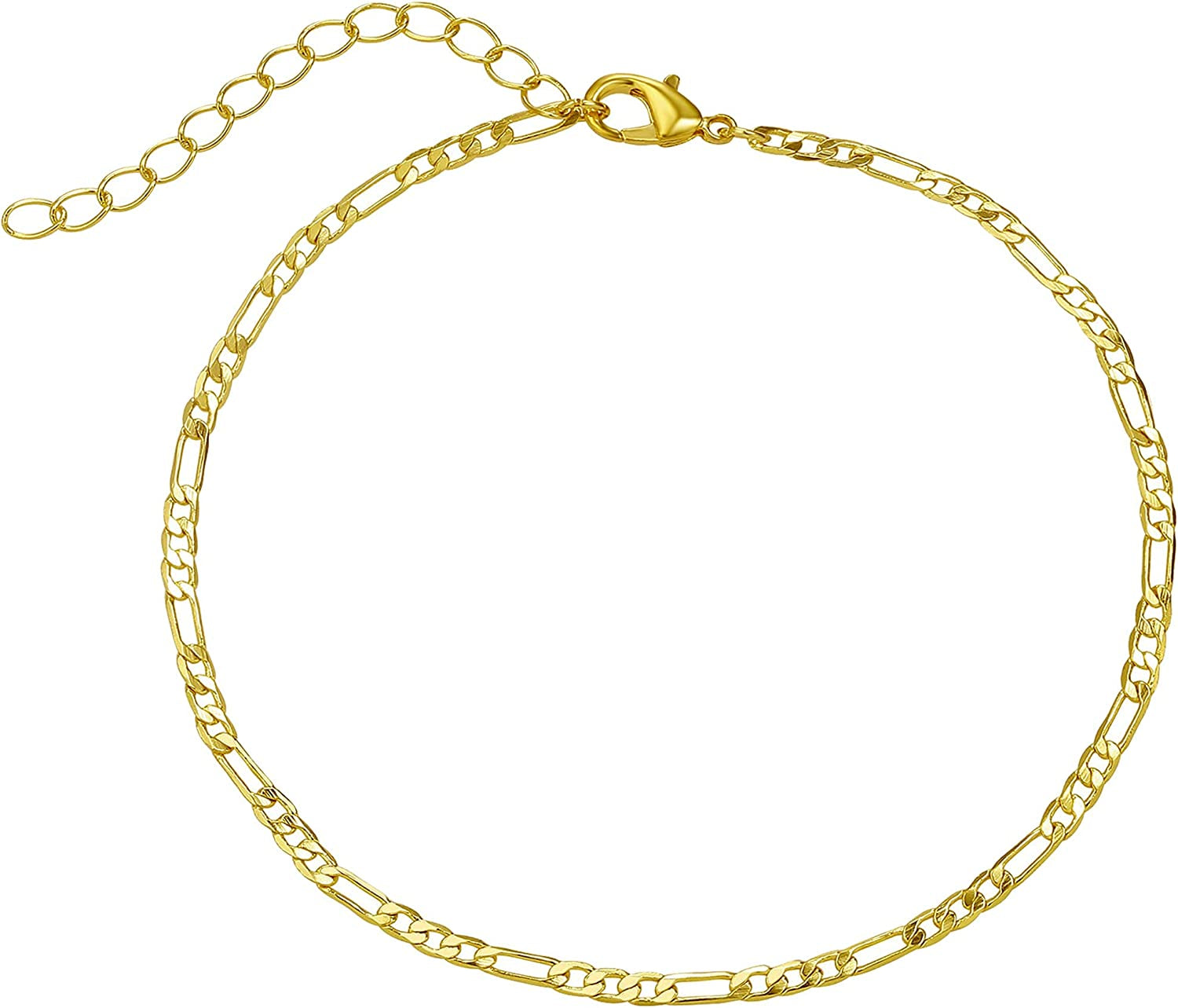 Kyerlyn Dainty Simple Chain Anklet for Women 18K Gold/Silver Plated Summer Beach Beaded Evil Eye Moon Figaro Butterfly Satellite Cuban Pearl Flat Marina Anklet Gift Apparel & Accessories > Jewelry > Anklets Kyerlyn Figaro-S-Gold  