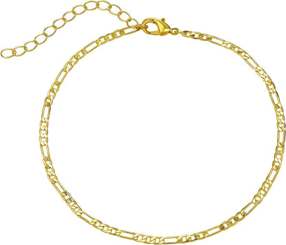 Kyerlyn Dainty Simple Chain Anklet for Women 18K Gold/Silver Plated Summer Beach Beaded Evil Eye Moon Figaro Butterfly Satellite Cuban Pearl Flat Marina Anklet Gift Apparel & Accessories > Jewelry > Anklets Kyerlyn Figaro-S-Gold  