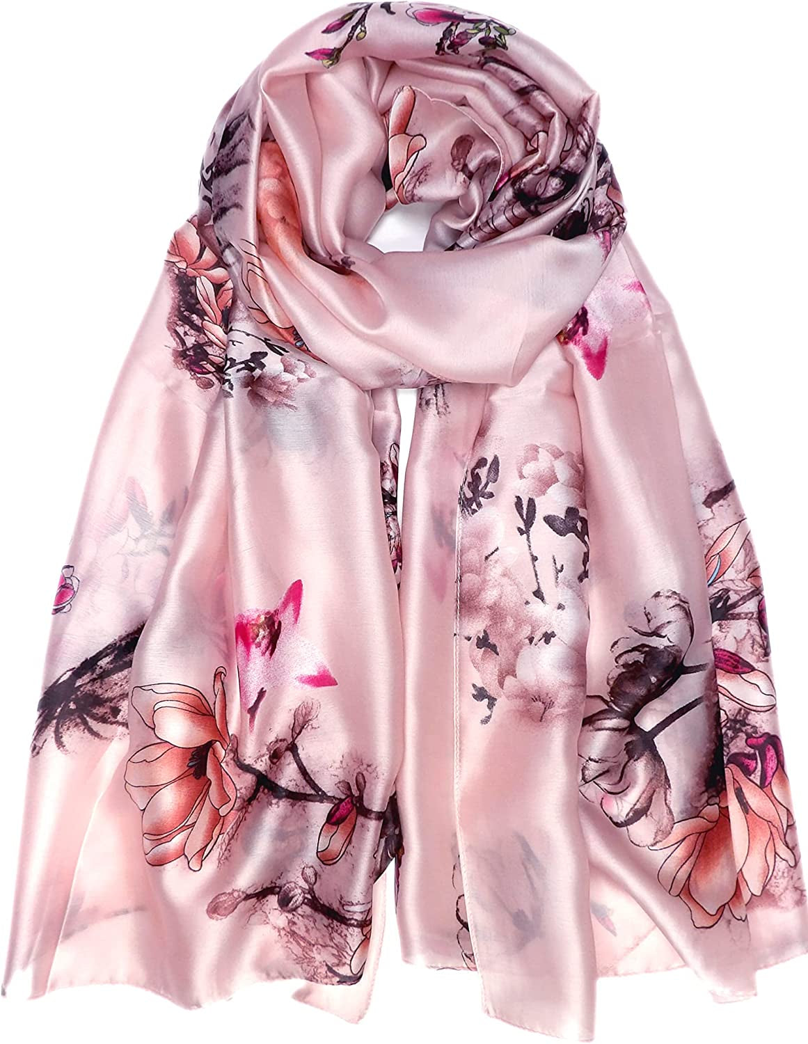 Iristide Long Silk Scarf Summer Lightweight Satin Shawl Outdoor Floral Large Wrap 70''X35'' Apparel & Accessories > Clothing Accessories > Scarves & Shawls Iristide 22-pink  