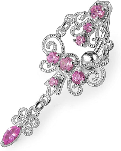 Jeweled Chandeliers Dangling 925 Sterling Silver Belly-Navel Ring Body Jewelry Apparel & Accessories > Jewelry > Body Jewelry PiercingPoint Pink  