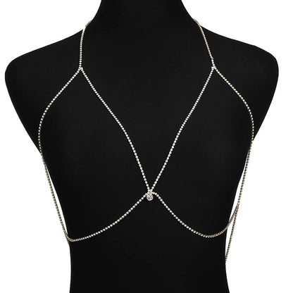 Asooll Crystal Body Chain Rhinestone Chest Chain Bikini Bra Jewelry Fashion Beach Prom Rave Body Accessories Jewelry for Women and Girls (Silver) Apparel & Accessories > Jewelry > Body Jewelry Asooll   