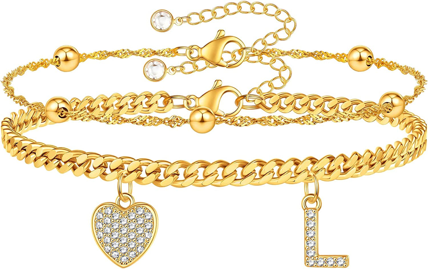 Gold Ankle Bracelets for Women 14K Gold Plated Heart Initial Cuban Link Anklets for Women Charm Gold Anklet for Women Summer Bracelets for Teen Girls Women Anklets Jewelry Apparel & Accessories > Jewelry > Anklets BRIJEWLIC L  