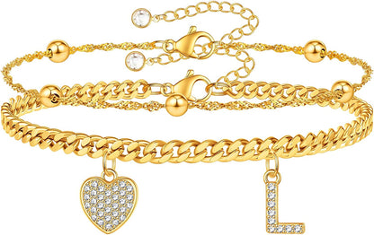 Gold Ankle Bracelets for Women 14K Gold Plated Heart Initial Cuban Link Anklets for Women Charm Gold Anklet for Women Summer Bracelets for Teen Girls Women Anklets Jewelry Apparel & Accessories > Jewelry > Anklets BRIJEWLIC L  