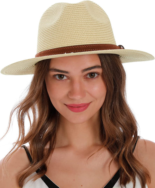 Simplicity Mens Women'S Wide Brim Straw Panama Sun Hat Apparel & Accessories > Clothing Accessories > Hats Simplicity Beige1/Braided Belt  