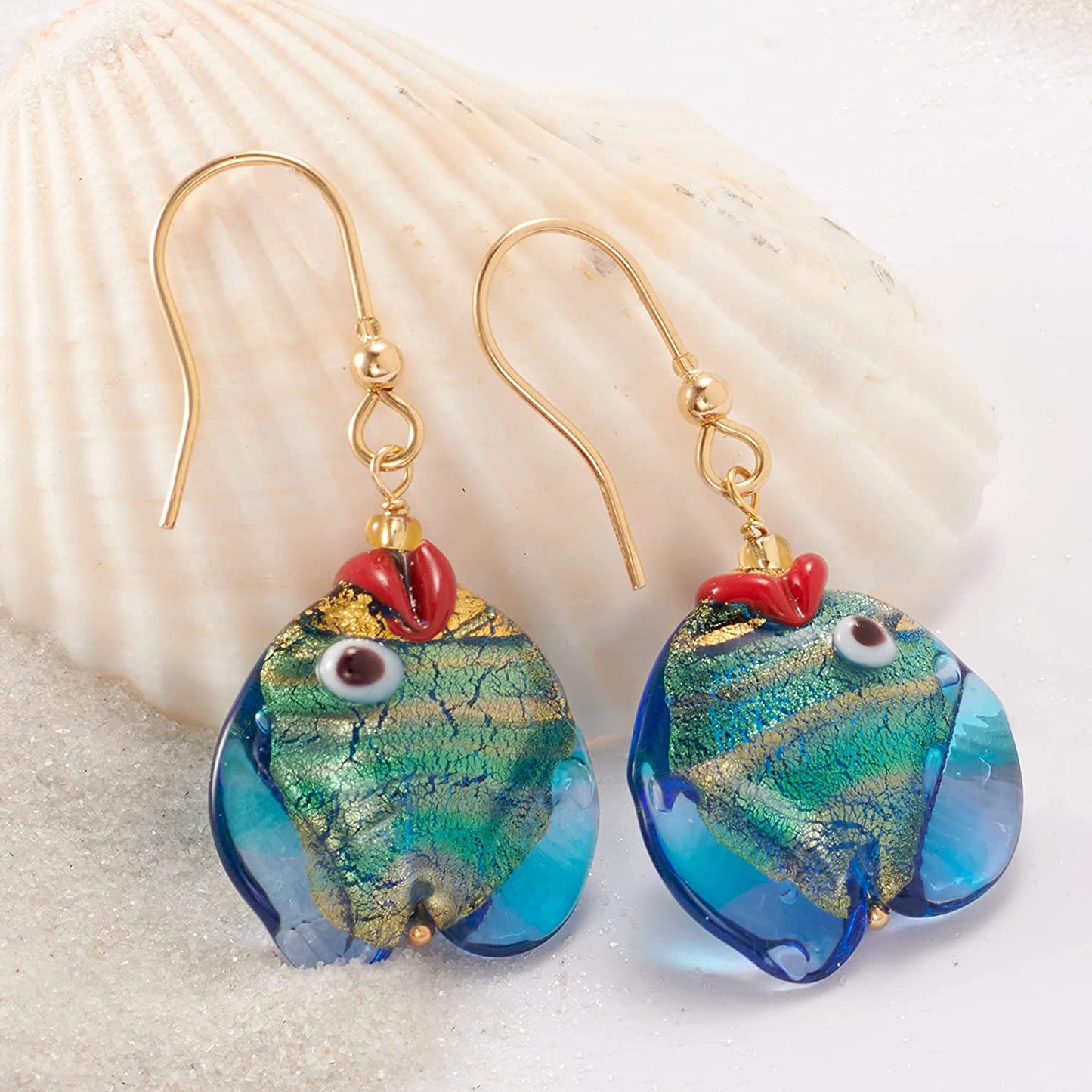 Ross-Simons Italian Blue and Green Murano Glass Fish Drop Earrings with 18Kt Gold over Sterling Apparel & Accessories > Jewelry > Earrings Ross-Simons   
