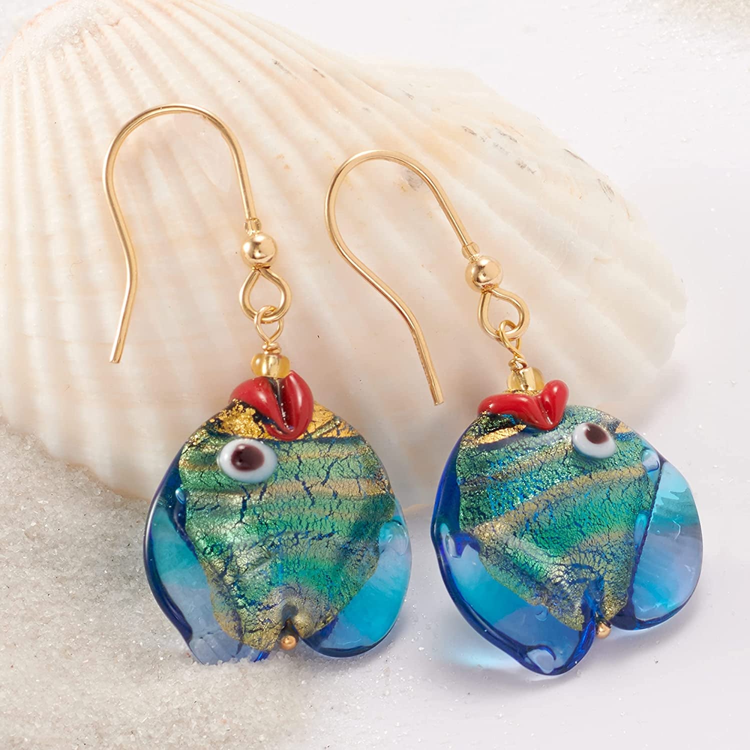 Ross-Simons Italian Blue and Green Murano Glass Fish Drop Earrings with 18Kt Gold over Sterling Apparel & Accessories > Jewelry > Earrings Ross-Simons   