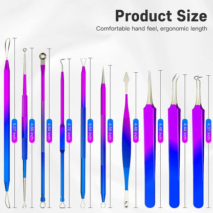 Pimple Popper Tool Kit, Rezhy 10 Pcs Blackhead Remover Comedone Extractor, Pimple Extractors Blackhead Extractor Kit for Acne Blemish Removal with Metal Case (Multicolor) Health & Beauty > Personal Care > Cosmetics > Cosmetic Tools > Skin Care Tools Rezhy   