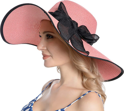Muryobao Womens Sun Straw Hat Wide Brim UV UPF 50 Summer Hat Foldable Roll up Floppy Beach Cap for Women Apparel & Accessories > Clothing Accessories > Hats Muryobao B-pink  
