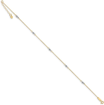 Solid 14K Yellow and White Gold Two Tone Cable Foot Chain Ankle Bracelet Rope Foot Chain Ankle Bracelet 1In Ext Anklet 9" Apparel & Accessories > Jewelry > Anklets Sonia Jewels   