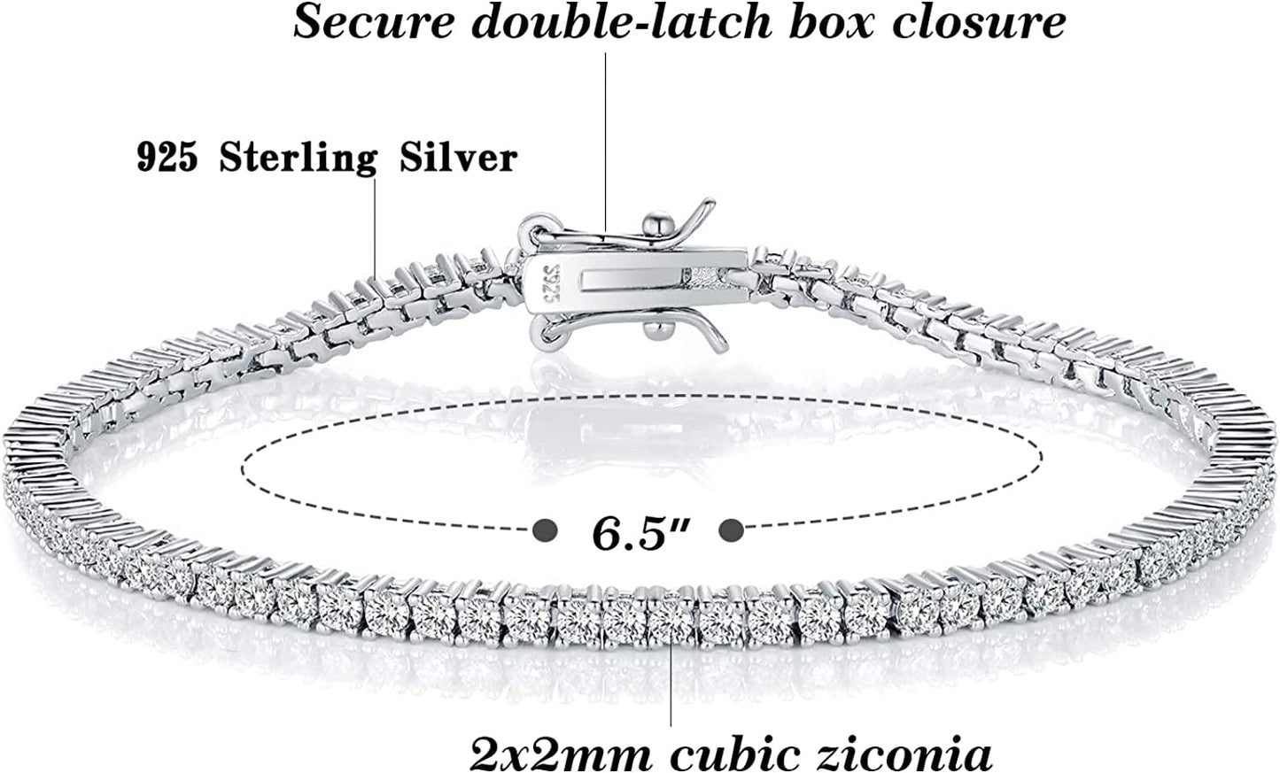 TIKJE 925 Sterling Silver 2-7Mm Cubic Zirconia Classic Tennis Bracelet | White Gold Bracelets for Women | Size 6-8.5 Inches Apparel & Accessories > Jewelry > Bracelets TIKJE   