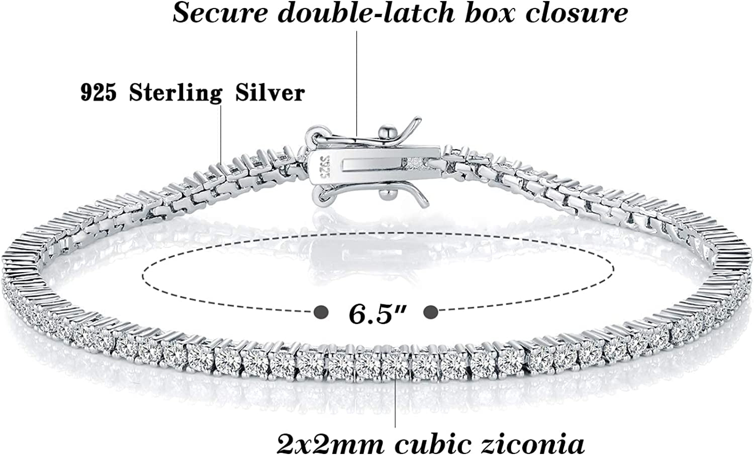 TIKJE 925 Sterling Silver 2-7Mm Cubic Zirconia Classic Tennis Bracelet | White Gold Bracelets for Women | Size 6-8.5 Inches Apparel & Accessories > Jewelry > Bracelets TIKJE   