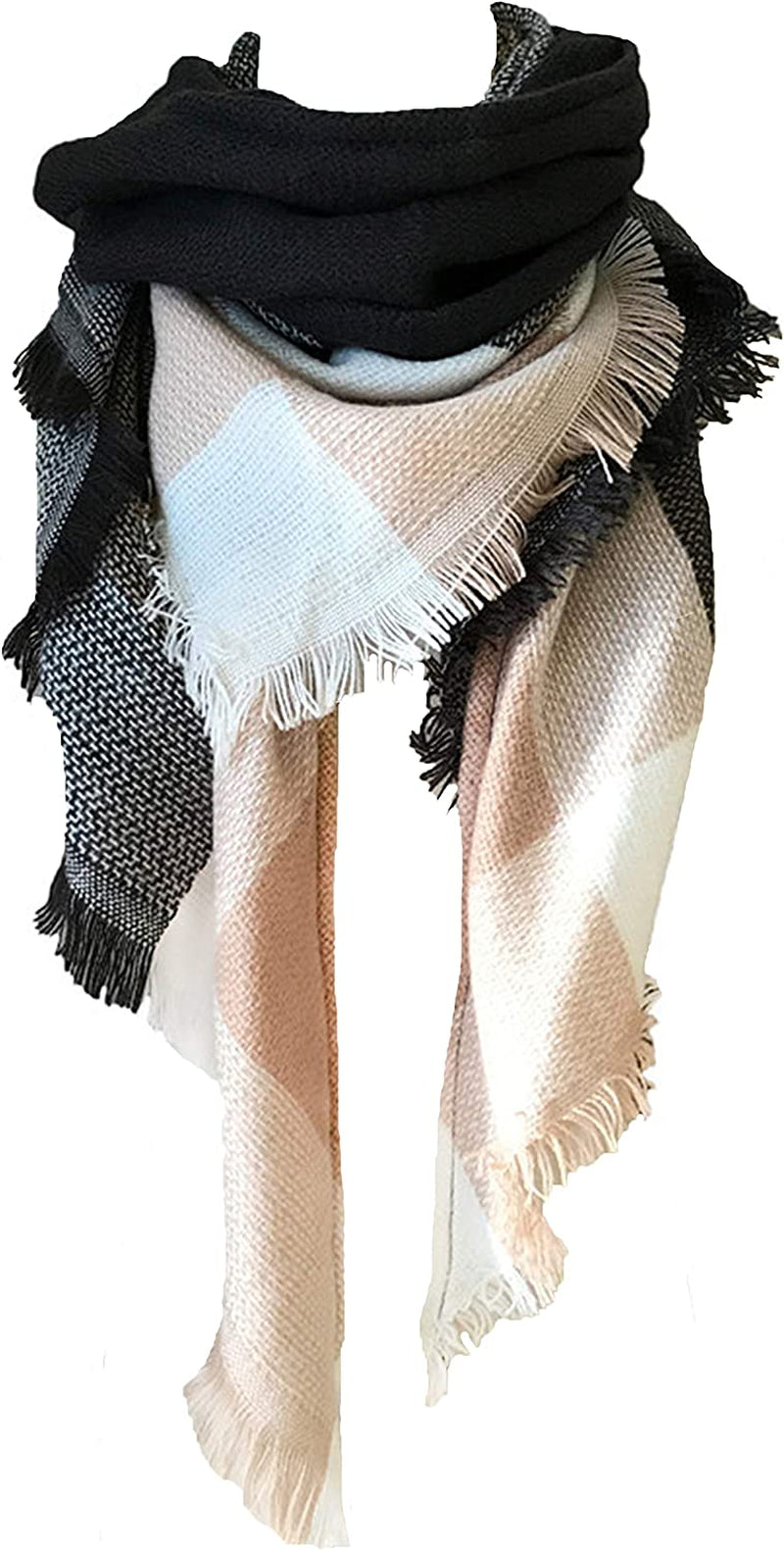 Wander Agio Womens Warm Long Shawl Winter Wraps Large Scarves Knit Cashmere Feel Plaid Triangle Scarf Apparel & Accessories > Clothing Accessories > Scarves & Shawls Wander Agio Pink Grey 29  