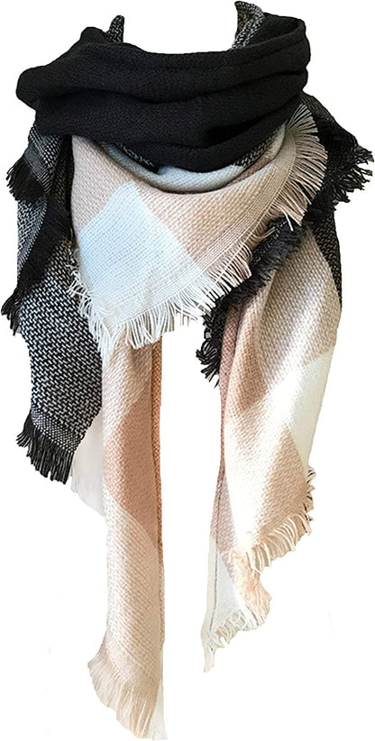 Wander Agio Womens Warm Long Shawl Winter Wraps Large Scarves Knit Cashmere Feel Plaid Triangle Scarf Apparel & Accessories > Clothing Accessories > Scarves & Shawls Wander Agio Pink Grey 29  