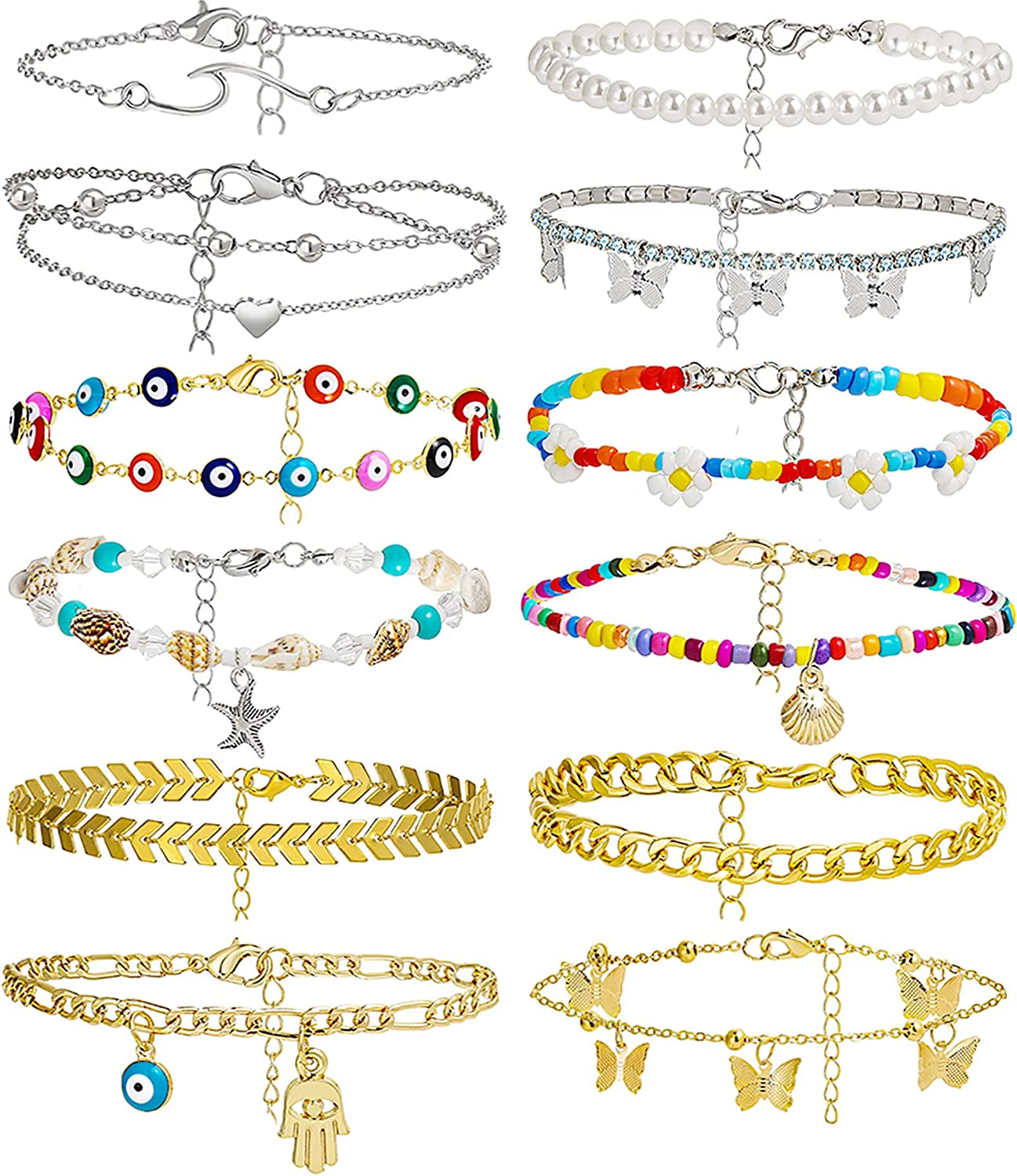 Gold Ankle Bracelets for Women, Girls Boho Anklet Bracelet Set, Silver Butterfly Foot Chains, Womens Adjustable Cute Anklets Apparel & Accessories > Jewelry > Anklets iF YOU Style 5-colorful beads  