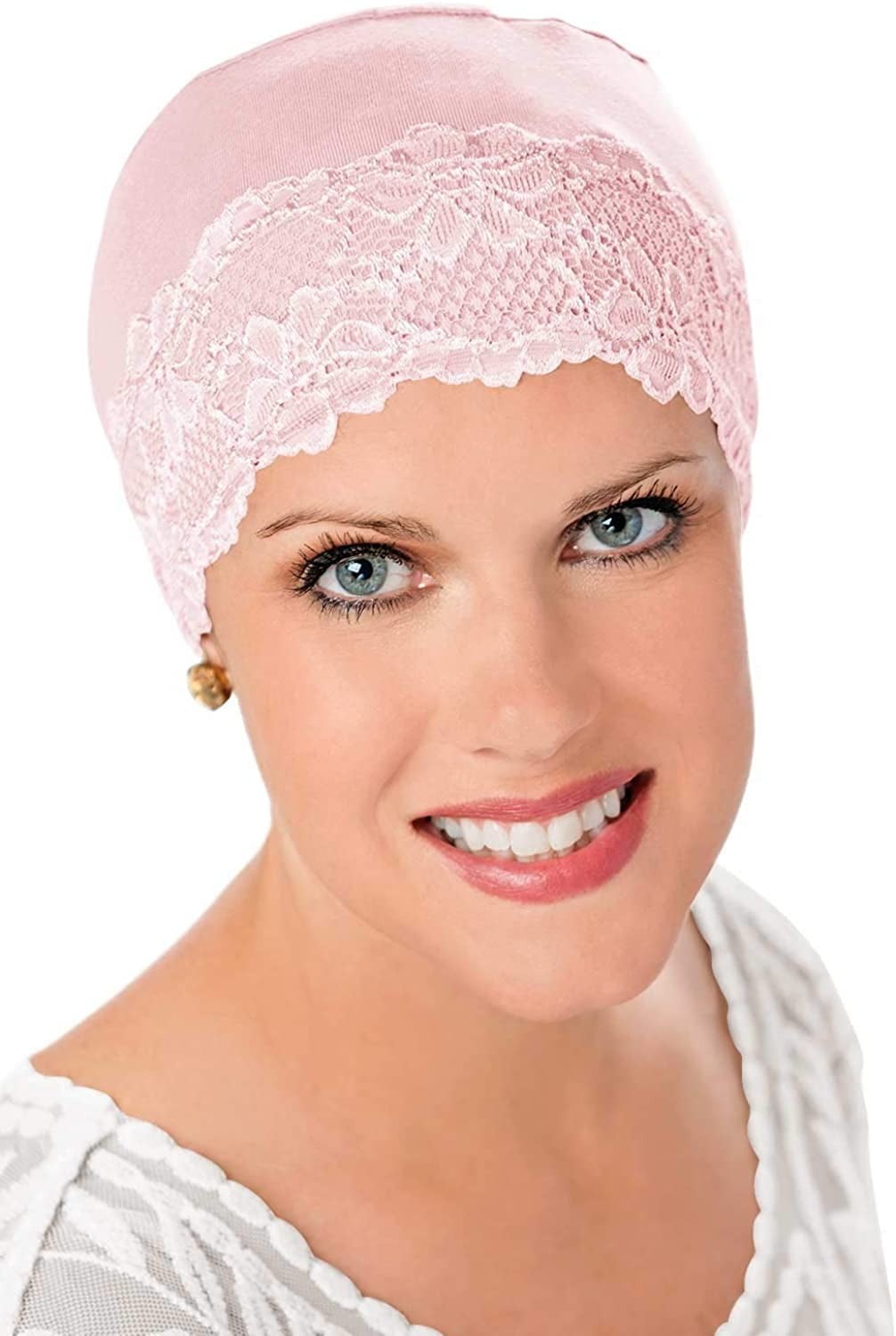 Cardani Lace Sleep Cap - Soft Hat Liner Viscose from Bamboo Apparel & Accessories > Clothing Accessories > Headwear Cardani Cameo Pink With Cameo Pink Lace One Size 