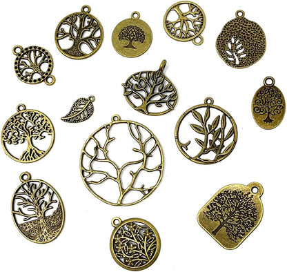 35 PCS Mixed Tree of Life Charms Pendents DIY for Necklace Bracelet Jewelry Making and Crafting, Antique Silver&Bronze Tones