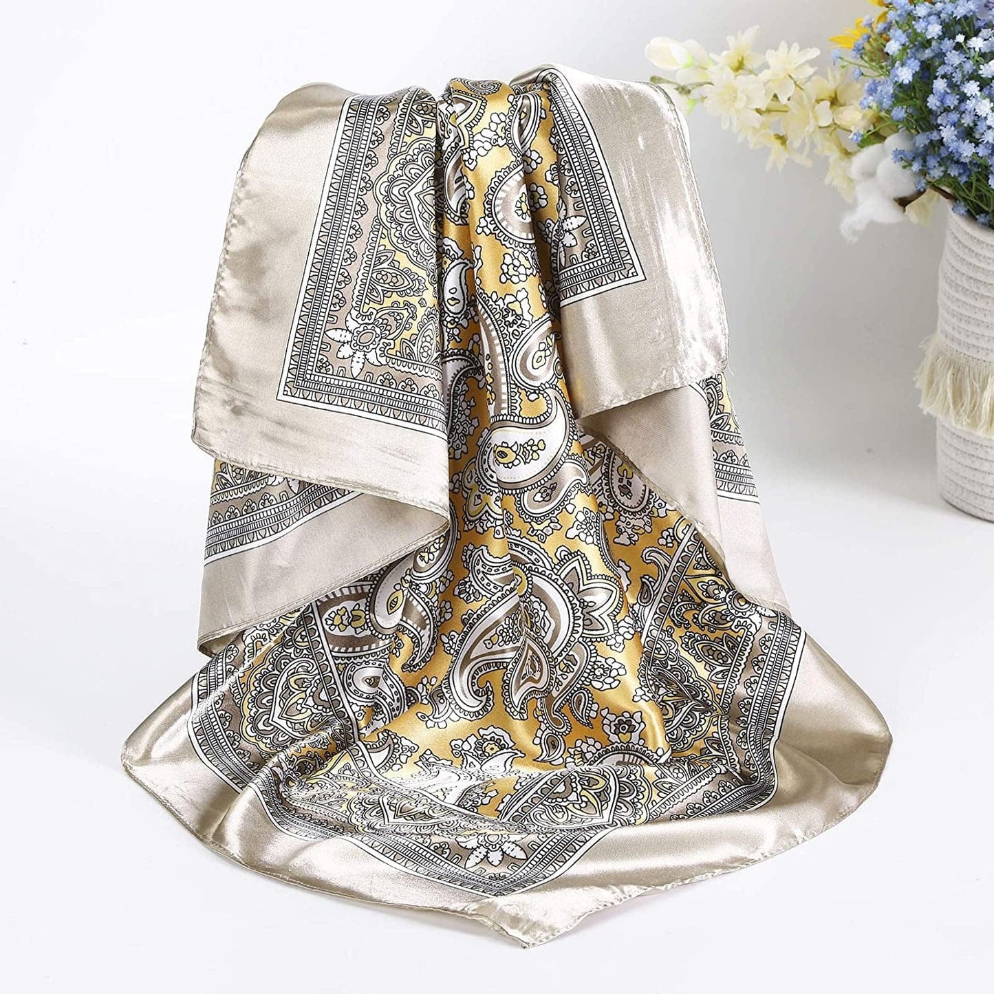 35” Satin Large Square Head Scarves - 4PCS Silk like Neck Scarf Hair Sleeping Wraps Lightweight Satin Silk Scarfs for Women Apparel & Accessories > Clothing Accessories > Headwear AWAYTR   