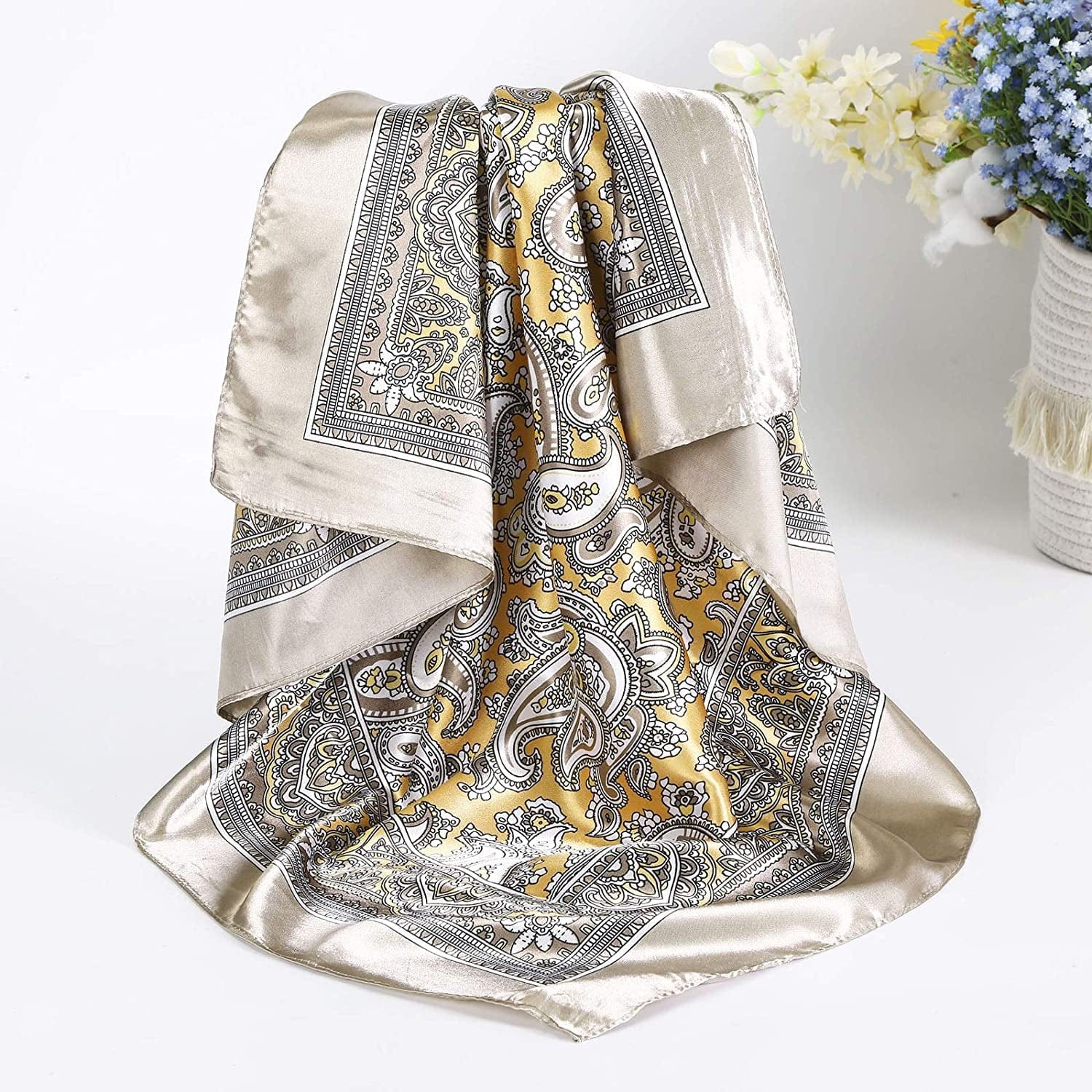 35” Satin Large Square Head Scarves - 4PCS Silk like Neck Scarf Hair Sleeping Wraps Lightweight Satin Silk Scarfs for Women Apparel & Accessories > Clothing Accessories > Headwear AWAYTR   