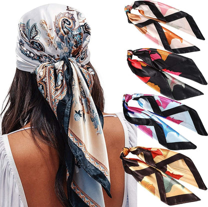 35” Satin Large Square Head Scarves - 4PCS Silk like Neck Scarf Hair Sleeping Wraps Lightweight Satin Silk Scarfs for Women Apparel & Accessories > Clothing Accessories > Headwear AWAYTR Maple Leaf(black/Beige/Blue/Coffee)  