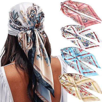 35” Satin Large Square Head Scarves - 4PCS Silk like Neck Scarf Hair Sleeping Wraps Lightweight Satin Silk Scarfs for Women Apparel & Accessories > Clothing Accessories > Headwear AWAYTR Cashew(light Blue/Pink/Coffee/White)  