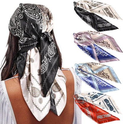 35” Satin Large Square Head Scarves - 4PCS Silk like Neck Scarf Hair Sleeping Wraps Lightweight Satin Silk Scarfs for Women Apparel & Accessories > Clothing Accessories > Headwear AWAYTR Cashew(patchwork Colors）  