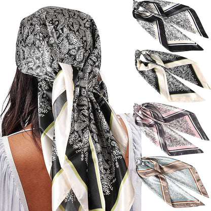 35” Satin Large Square Head Scarves - 4PCS Silk like Neck Scarf Hair Sleeping Wraps Lightweight Satin Silk Scarfs for Women Apparel & Accessories > Clothing Accessories > Headwear AWAYTR Black+camel+pink+green  