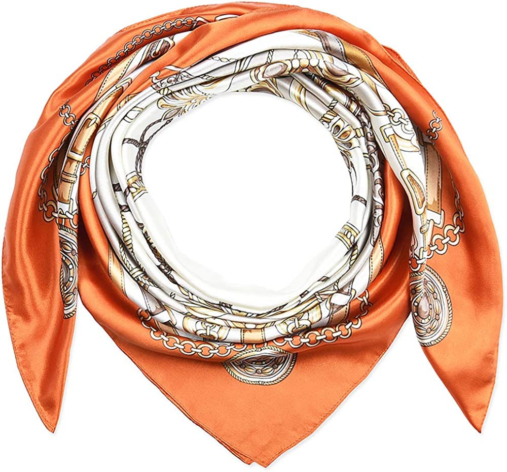 35 X 35 Women Square Satin Silk like Head Scarf Hair Wrap Night Sleeping Decoration Apparel & Accessories > Clothing Accessories > Bandanas & Headties corciova 567 Safety Orange Platinum Court Belt Rope  