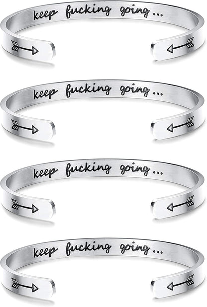 Sllaiss 4 Pcs Inspirational Bracelets Stainless Steel Cuff Bangle Bracelet for Women Men Engraved Motivational Friendship Encouragement Bracelet Graduation Gifts Apparel & Accessories > Jewelry > Bracelets Sllaiss   
