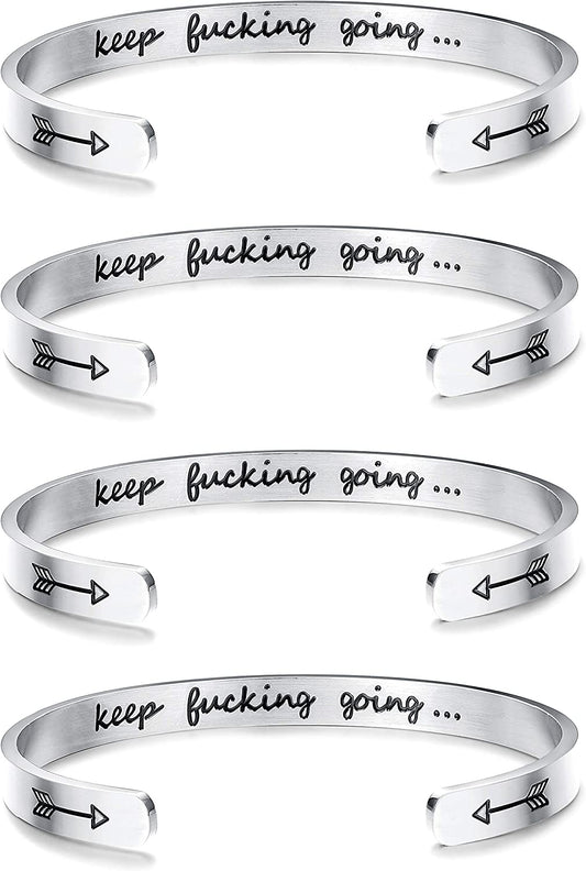 Sllaiss 4 Pcs Inspirational Bracelets Stainless Steel Cuff Bangle Bracelet for Women Men Engraved Motivational Friendship Encouragement Bracelet Graduation Gifts Apparel & Accessories > Jewelry > Bracelets Sllaiss   
