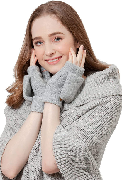 BYOS Women'S Winter Cozy Diamond Pattern Fleece Lined Flip Top Convertible Knit Gloves Mittens Apparel & Accessories > Clothing Accessories > Gloves & Mittens Be Your Own Style Lt.gray  