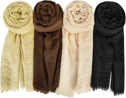Hijab Scarfs for Women Soft Scarf Shawl Lightweight Long Wraps for All Season Apparel & Accessories > Clothing Accessories > Scarves & Shawls Chalier Fashion Solid D-4 Pack(khaki/Beige/Black/Yellow)  
