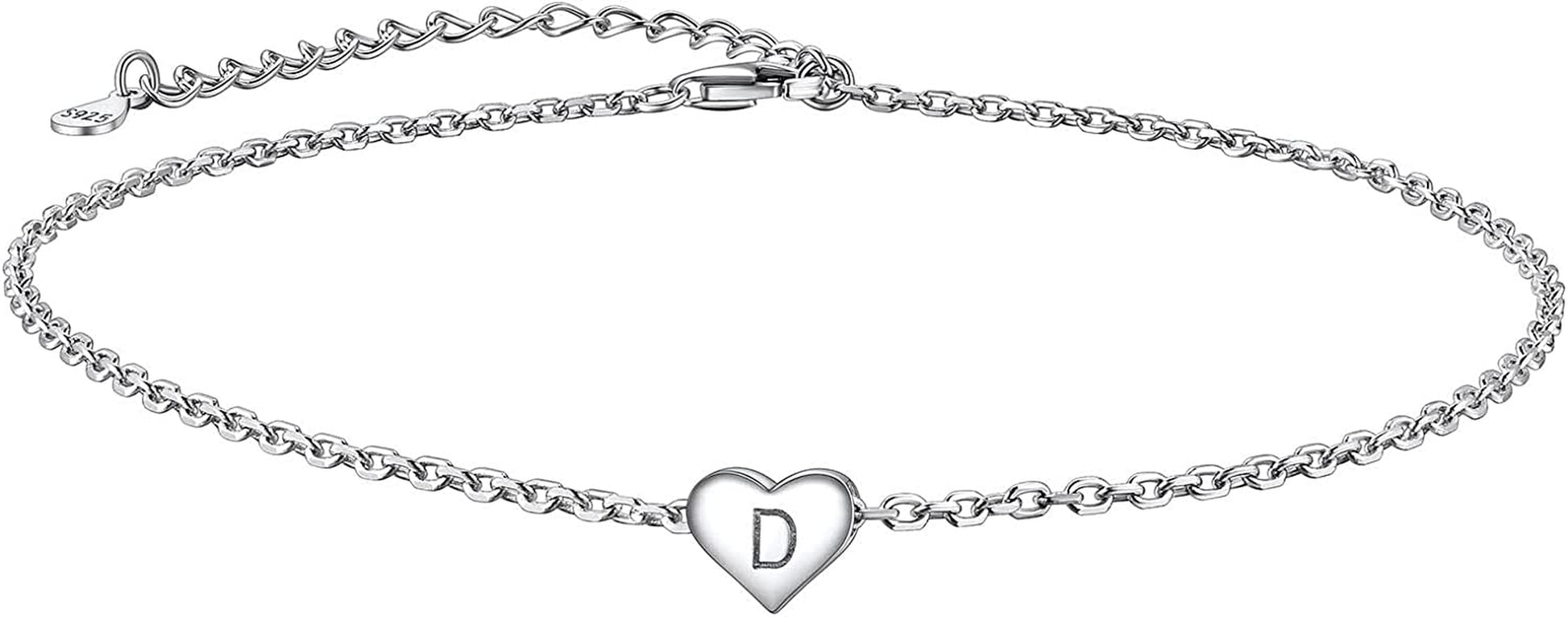 Suplight 925 Sterling Silver A-Z Initial Heart Anklets, Dainty Ankle Bracelets Beach Jewelry for Women Girls (With Gift Box) Apparel & Accessories > Jewelry > Anklets Suplight Jewelry D  