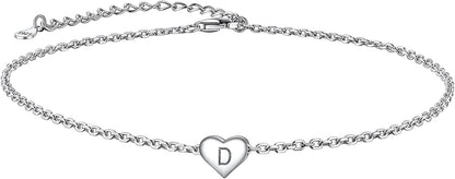 Suplight 925 Sterling Silver A-Z Initial Heart Anklets, Dainty Ankle Bracelets Beach Jewelry for Women Girls (With Gift Box) Apparel & Accessories > Jewelry > Anklets Suplight Jewelry D  