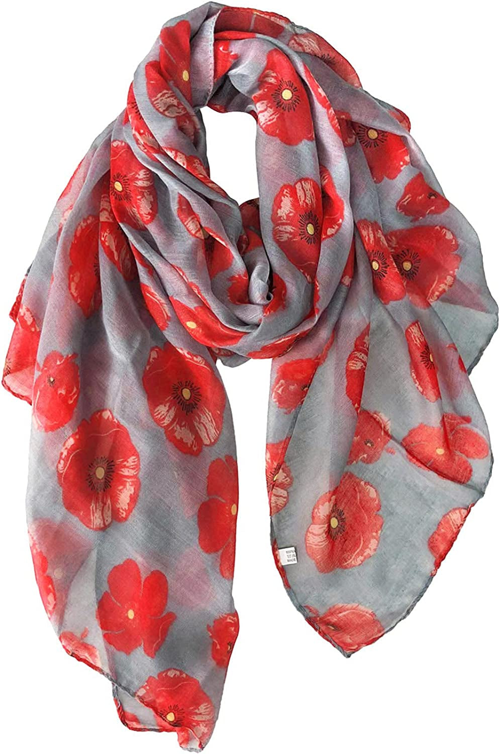 GERINLY Red Poppy Flower Scarfs for Women Lightweight Florals Shawl Wraps Spring Travel Accessory Apparel & Accessories > Clothing Accessories > Scarves & Shawls GERINLY Grey  