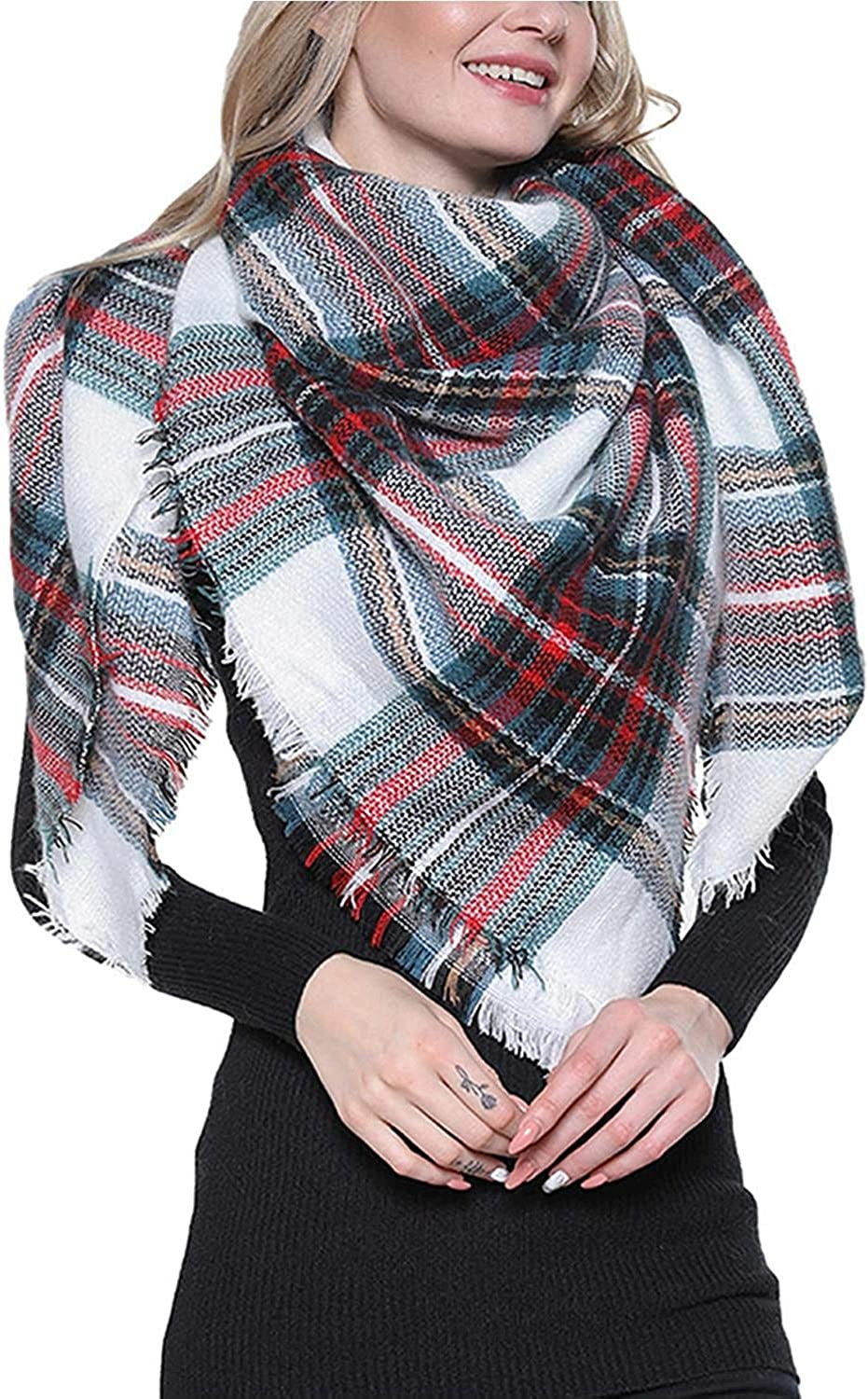 Dimore Trendy Plaid Blanket Scarf Women Big Oversized Long Scarves Apparel & Accessories > Clothing Accessories > Scarves & Shawls Dimore Green Grey 2  