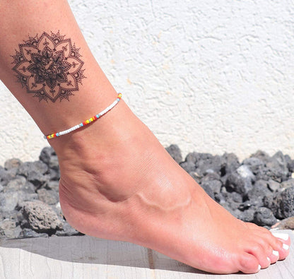 Boho Anklet, Native American Jewelry, Unique Thin Beaded Ankle Bracelet for Women or Girls, Colorful Bohemian Hippie Beach Waterproof Foot Jewelry, Handmade by Tribes Apparel & Accessories > Jewelry > Anklets Tribes by Sara K   