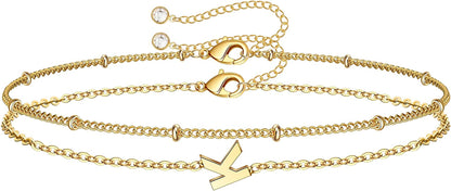 Dainty Gold Initial Bracelets for Women, 14K Gold Plated Dainty Personalized Gold Bracelets Initial Bracelets for Women Teen Girls Jewelry Chain Bracelets for Kids Toddler Little Girls Jewelry Gifts Apparel & Accessories > Jewelry > Bracelets M MOOHAM K  