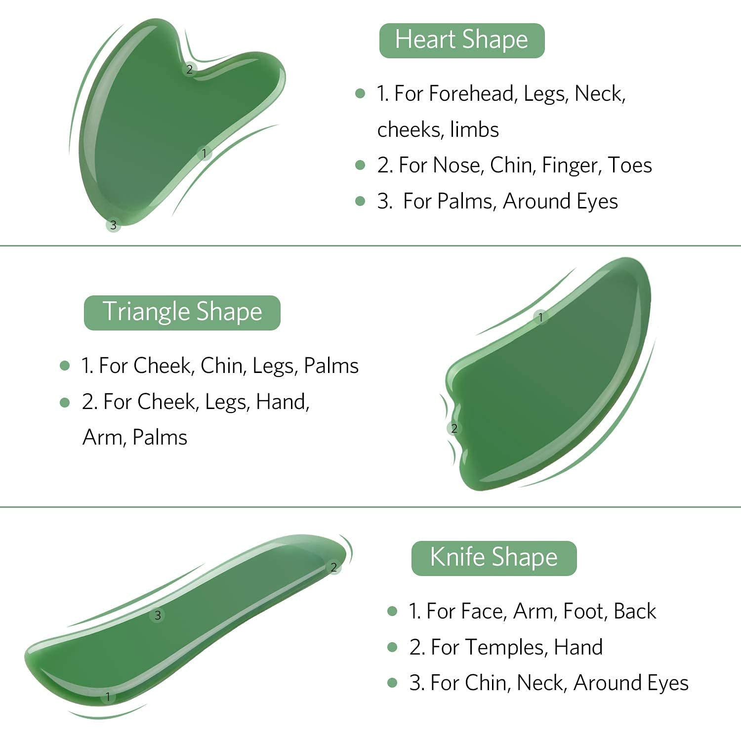Gua Sha Facial Tools Set of 5 - Natural Jade Gua Sha Massage Broad for SPA Salon Acupuncture Skin Facial Care Treatment Therapy Trigger Point Treatment for Face, Emerald Health & Beauty > Personal Care > Cosmetics > Cosmetic Tools > Skin Care Tools SMIFACE   