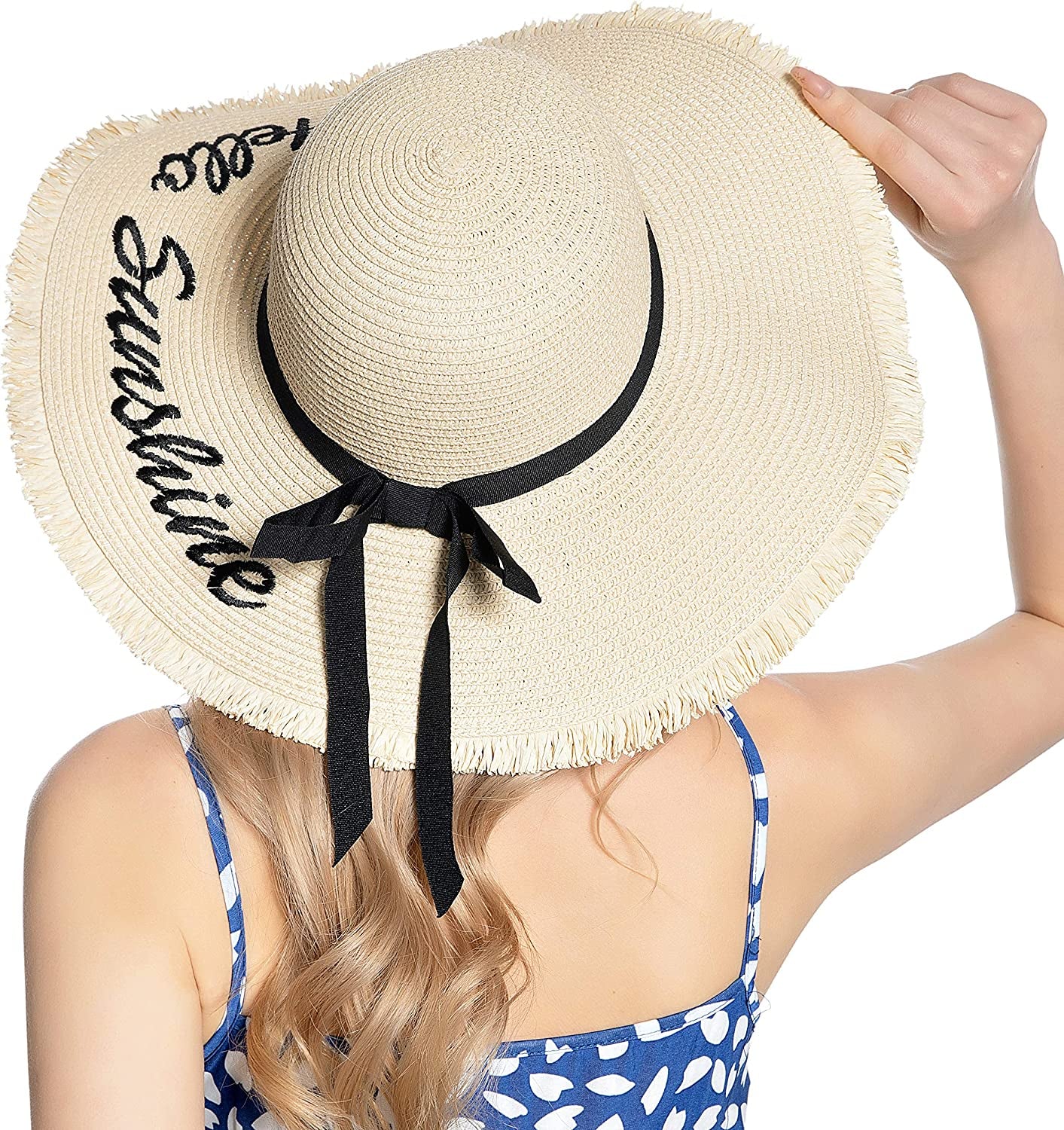 Muryobao Womens Wide Brim Straw Hat Floppy Foldable Roll up Cap Beach Sun Hat for Summer UV UPF50+ Apparel & Accessories > Clothing Accessories > Hats Muryobao   