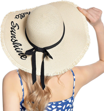 Muryobao Womens Wide Brim Straw Hat Floppy Foldable Roll up Cap Beach Sun Hat for Summer UV UPF50+ Apparel & Accessories > Clothing Accessories > Hats Muryobao   